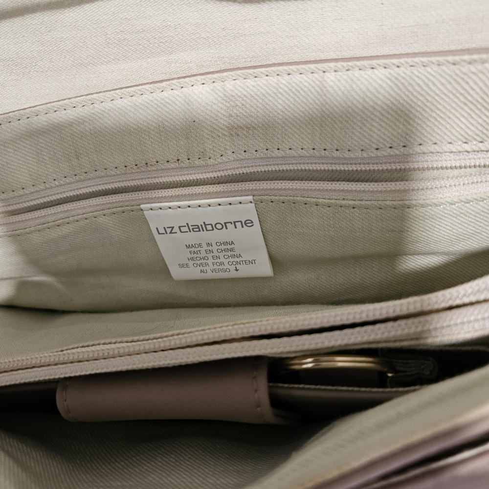 Liz Claiborne Purse Taupe Shoulder Bag With Built In Card Holder